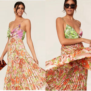 Delfi Quinn Floral Satin Midi Dress